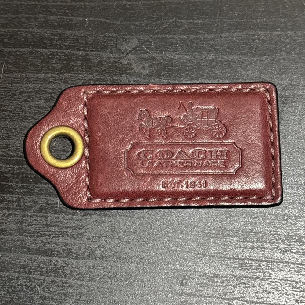 COACH 3.5" Hang Tag Fob Bag Charm Oxblood Red Leather, Horse Carriage NO CHAIN